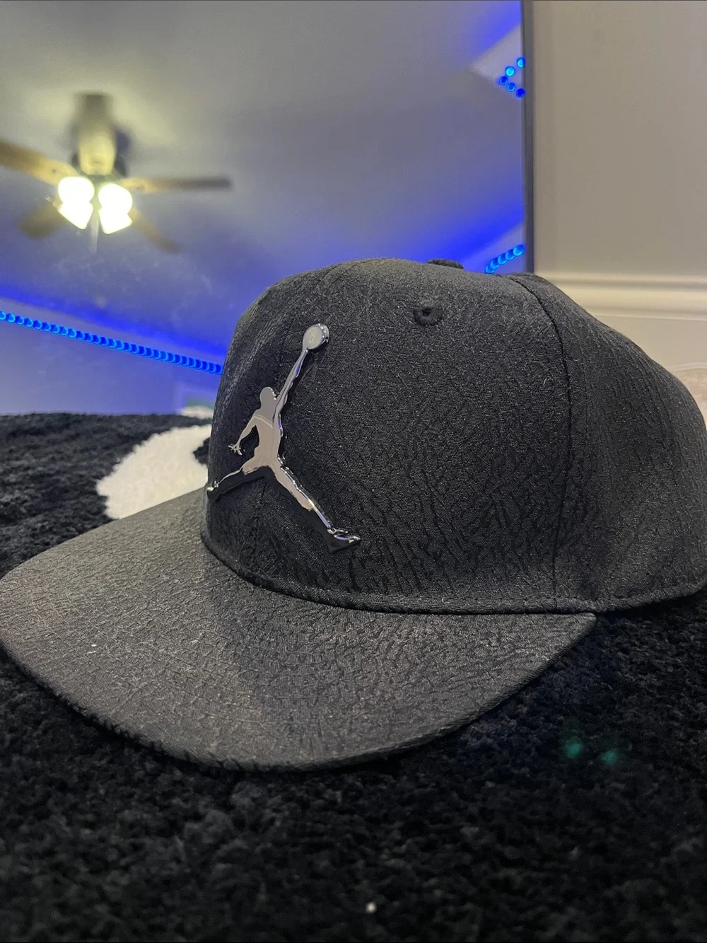 Jordan Black Snapback Hat with Iridescent Jumpman